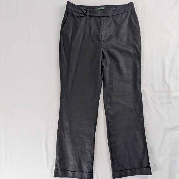 Lauren Ralph Lauren Black Linen Cuffed Hem Straight Leg Loose Fit Lined Trousers - Picture 1 of 8